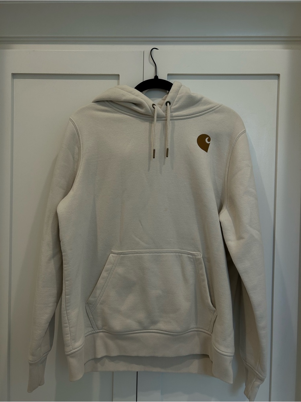 Carhartt Cream Crewneck Hoodie with Brown Chest Logo